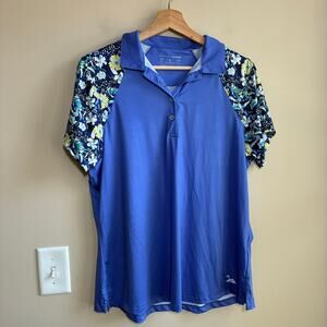 Bermuda Sands indigo purple SPF 50+ golf shirt wick away floral women's size L
